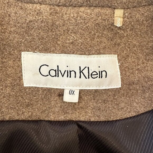 CALVIN KLEIN Wool Blend Pea Coat Double Breasted Spread Collar Beige Oat Size 0X - Picture 9 of 13